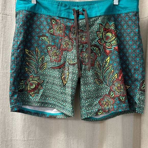 Prana Teal and Brown Floral Swim / Surf Shorts / L - Picture 2 of 11